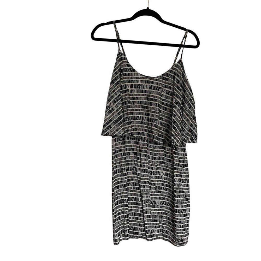 Old Navy Women L Black/White Striped Loose Layer Top Adj Spaghetti Strap Dress